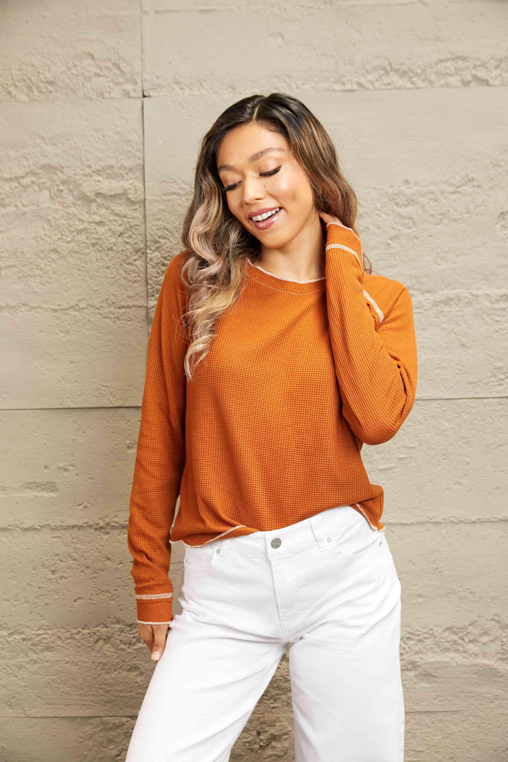 Long Raglan Sleeve Round Neck Top - Chic Yana's Fashion