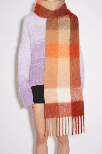 Thermal Fringe Contrast Plaid Scarf - Chic Yana's Fashion