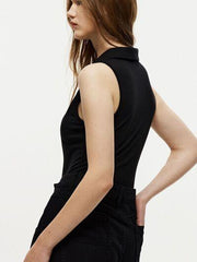 Quarter Zip Collared Neck Sleeveless Bodysuit - Chic Yana's Fashion