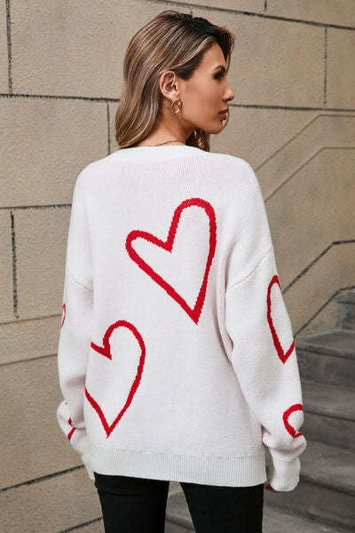 Angel Wings Heart Dropped Shoulder Long Sleeve Sweater - Chic Yana's Fashion