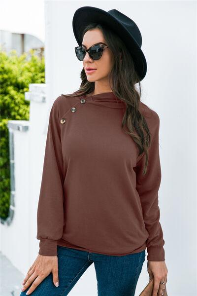 Decorative Button Long Sleeve Sweatshirt - Chic Yana's Fashion