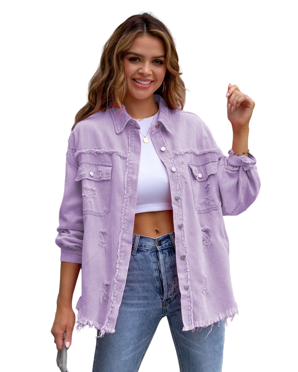 Ripped Shirt Jacket for Women — Spring, Fall — Chic Yana Fashion