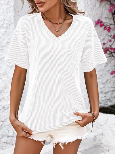 Mandy V Neck Dropped Shoulder T Shirt - Chic Yana's Fashion