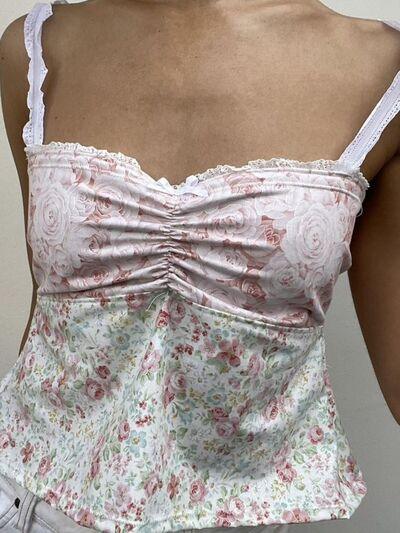 Lace Detail Floral Sweetheart Neck Cami - Chic Yana's Fashion