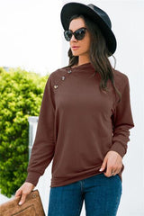 Decorative Button Long Sleeve Sweatshirt - Chic Yana's Fashion