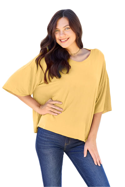 Basic Bae Bamboo Full Size Round Neck Drop Shoulder T Shirt - Chic Yana's Fashion