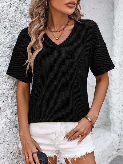 Mandy V Neck Dropped Shoulder T Shirt - Chic Yana's Fashion