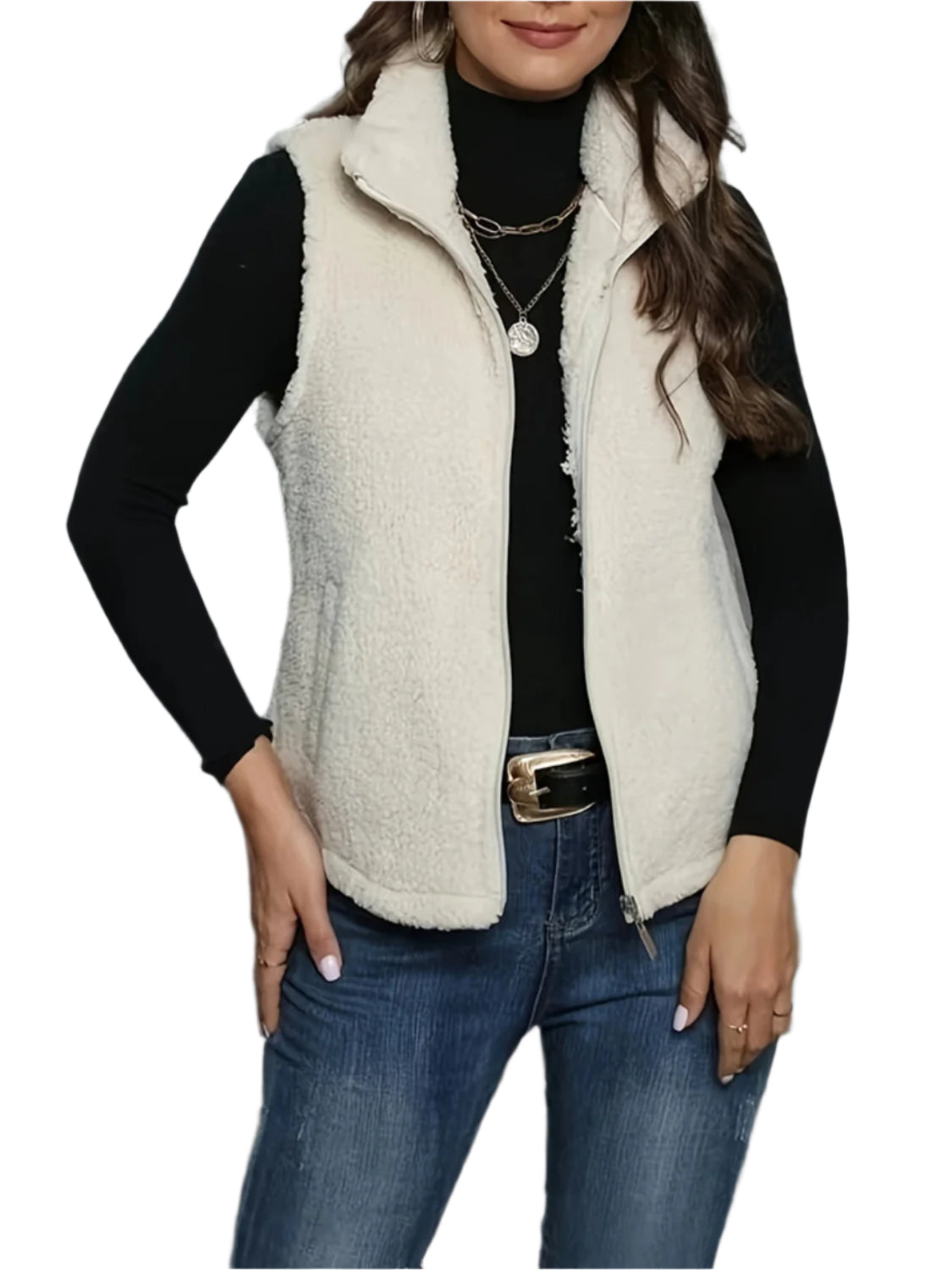 Zip Up Turtleneck Sherpa Vest Coat with Pockets - Chic Yana’s Fashion