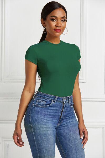 Round Neck Short Sleeve Bodysuit - Chic Yana's Fashion