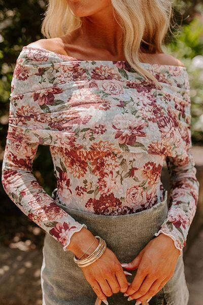 Floral Off Shoulder Long Sleeve Bodysuit - Chic Yana's Fashion