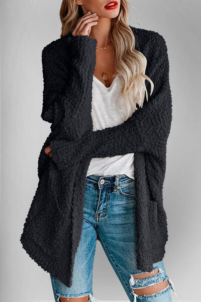 Double Take Pocketed Open Front Long Sleeve Cardigan - Chic Yana's Fashion