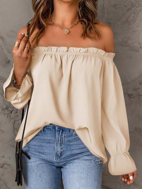 Off Shoulder Flounce Sleeve Blouse - Chic Yana's Fashion