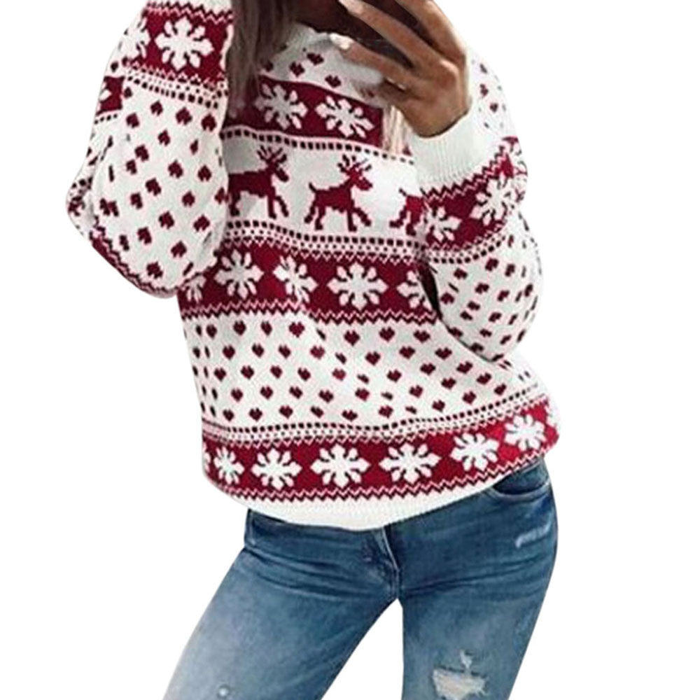 Chic Yana Fashion Cozy Snow Deer Knit Sweater — white