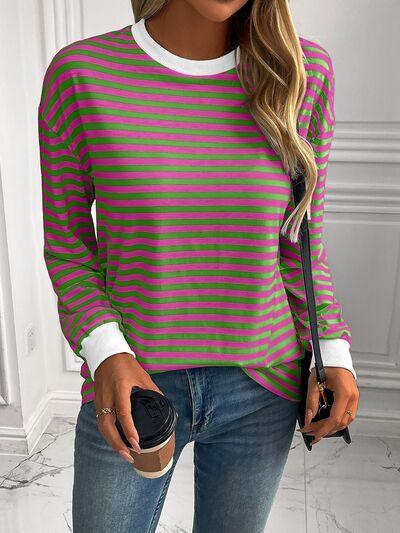 Ivy Lane Striped Round Neck Long Sleeve Sweatshirt - Chic Yana's Fashion