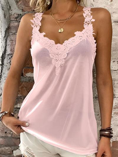 Full Size Lace Detail V Neck Tank - Chic Yana's Fashion