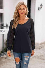 V Neck Long Raglan Sleeve Top - Chic Yana's Fashion