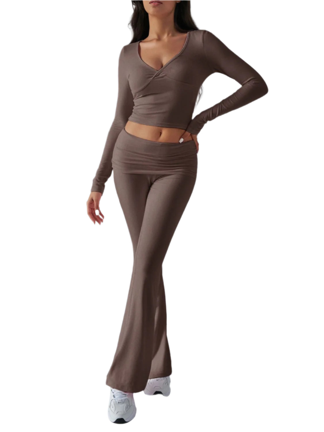 Devine Ruched Long Sleeve Top and Pants Set - Shop Now at Chic Yana's Fashion