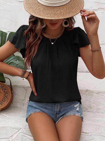 Mandy Round Neck Cap Sleeve T Shirt - Chic Yana's Fashion