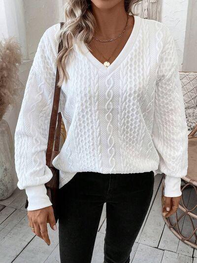 V Neck Long Sleeve Sweatshirt 1 - Chic Yana's Fashion