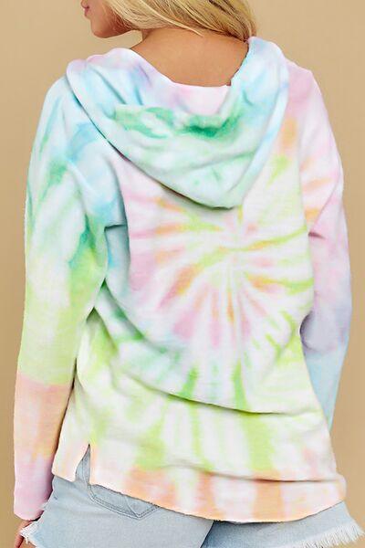 Drawstring Tie Dye Long Sleeve Hoodie - Chic Yana's Fashion