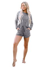 Boat Neck Long Sleeve Top and Drawstring Shorts Set - Shop Now at Chic Yana's Fashion