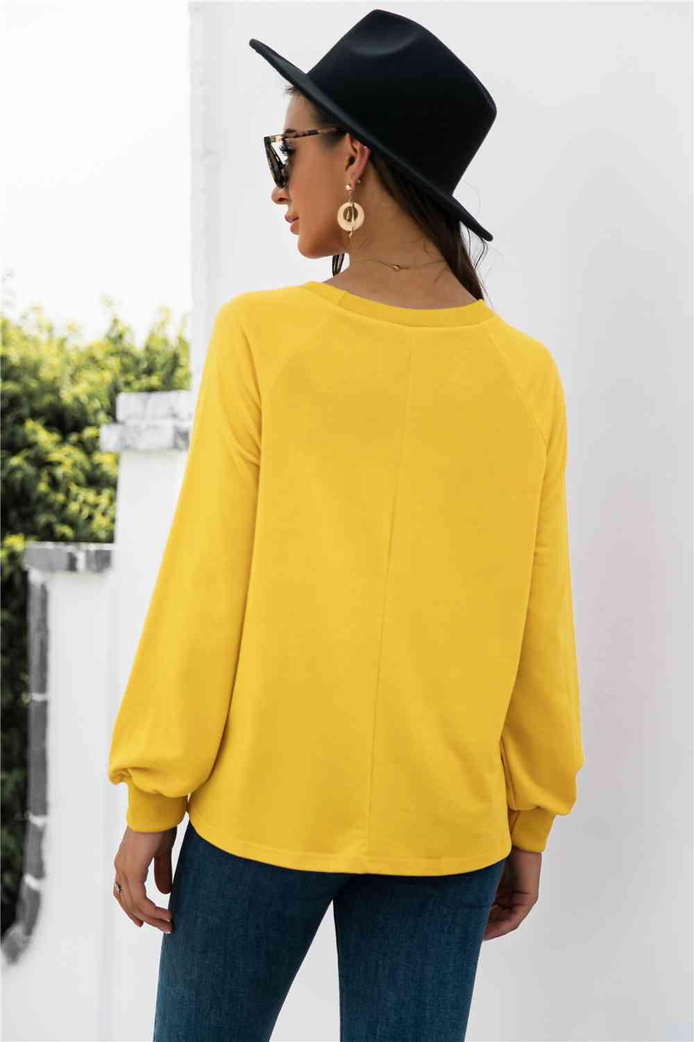 Round Neck Raglan Sleeve Sweatshirt - Chic Yana's Fashion