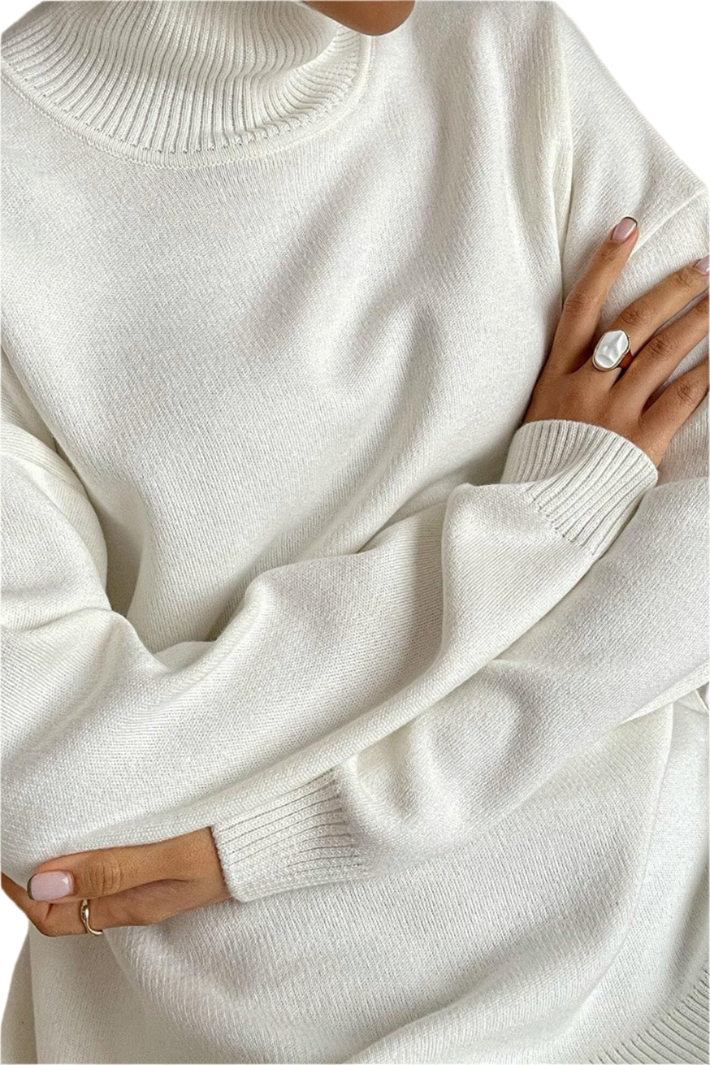 Basic Bae Side Slit Turtleneck Dropped Shoulder Sweater - High-Quality Fashion | Chic Yana