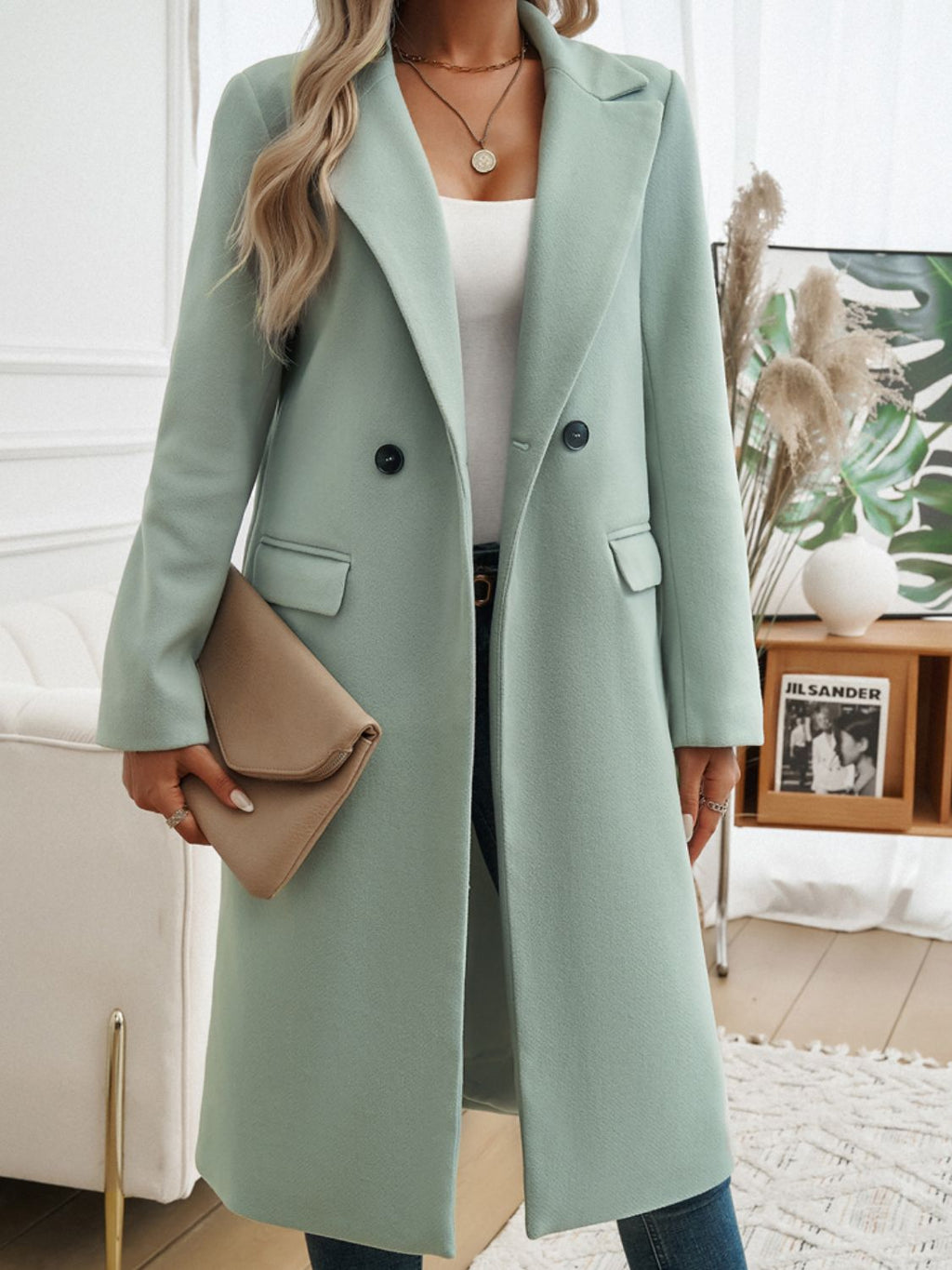 Devine Pocketed Collared Neck Long Sleeve Coat - Chic Yana’s Fashion
