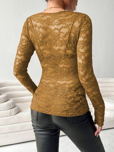 V Neck Long Sleeve Lace Top - Chic Yana's Fashion