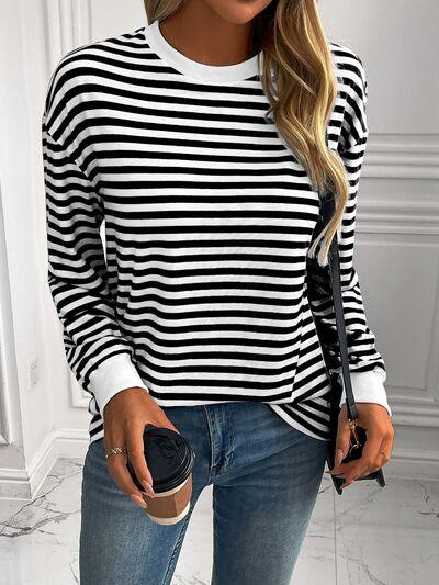 Ivy Lane Striped Round Neck Long Sleeve Sweatshirt - Chic Yana's Fashion