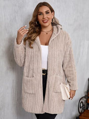 Plus Size Open Front Long Sleeve Hooded Fuzzy Jacket - Chic Yana's Fashion