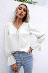 Ivy Lane Lace Trim Flounce Sleeve Blouse - Chic Yana's Fashion