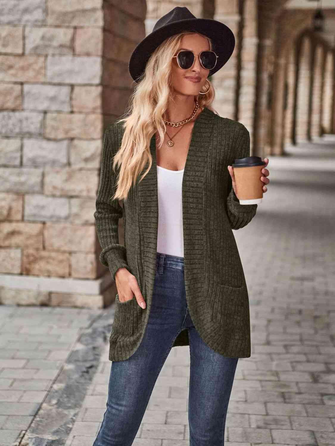 Open Front Cardigan With Pockets - Chic Yana's Fashion