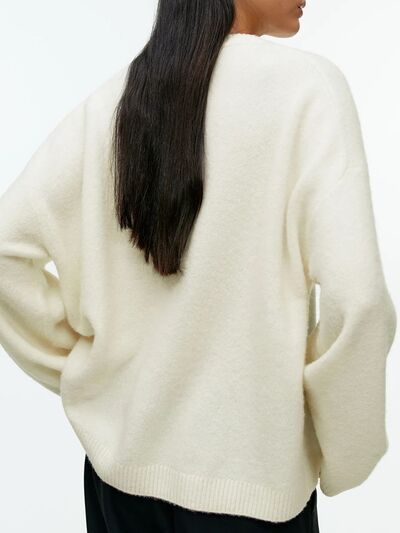 Round Neck Drop Shoulder Sweater - Chic Yana's Fashion