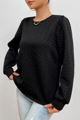 Texture Round Neck Long Sleeve Sweatshirt 1 - Chic Yana's Fashion