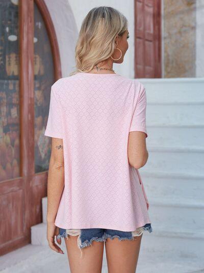 Eyelet Open Front Short Sleeve Cover Up - Chic Yana's Fashion