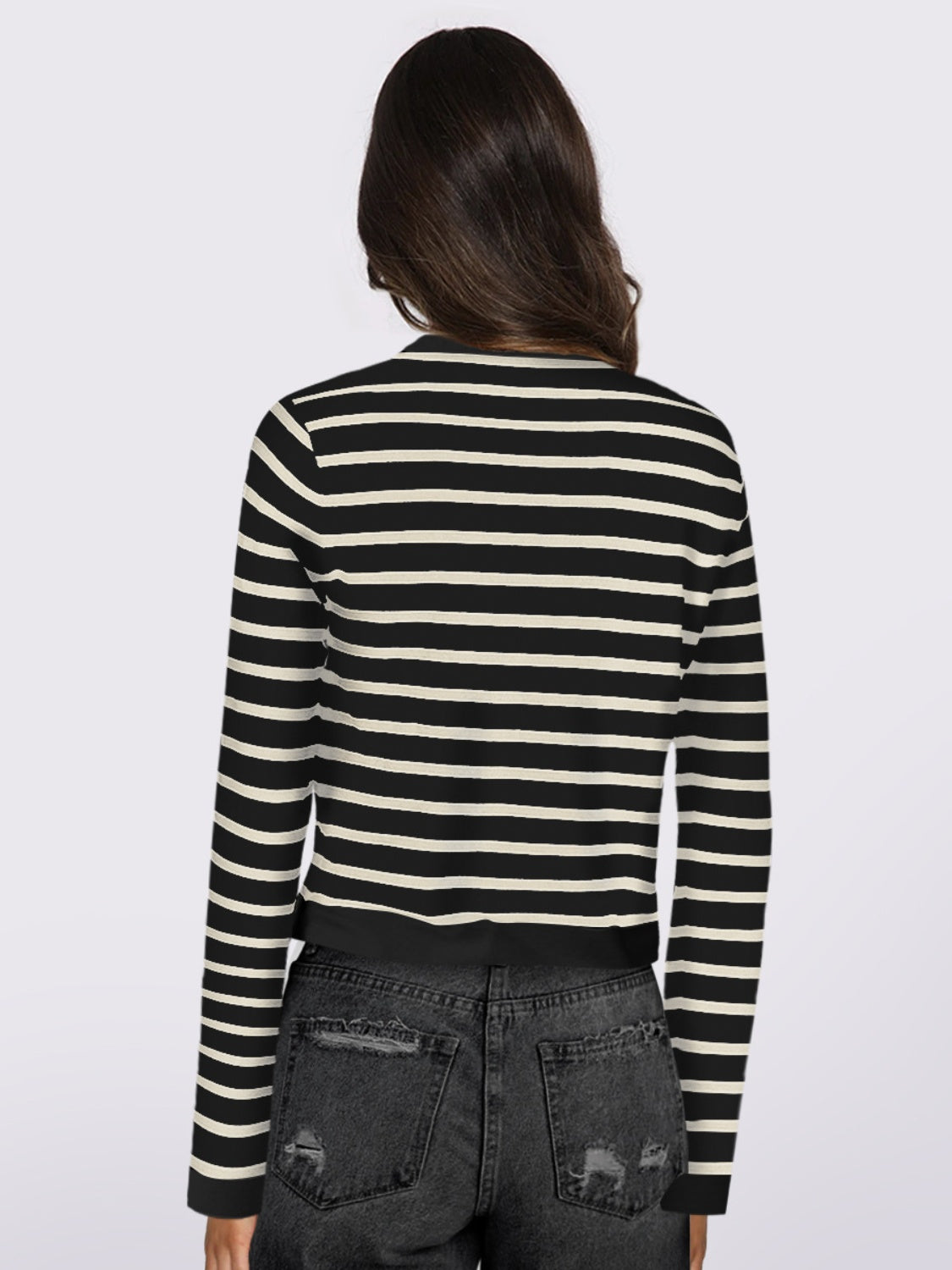 Striped Round Neck Button Up Long Sleeve Cardigan - Chic Yana’s Fashion