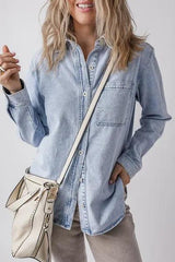 Pocketed Collared Neck Denim Top - Chic Yana's Fashion