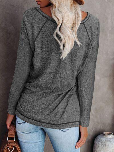 Round Neck Long Sleeve T Shirt - Chic Yana's Fashion