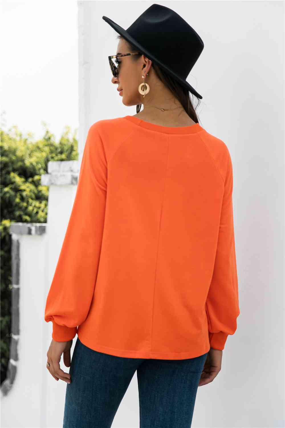 Round Neck Raglan Sleeve Sweatshirt - Chic Yana's Fashion