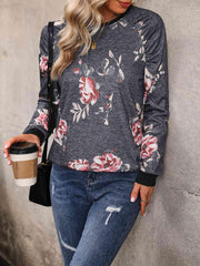 Perfee Floral Round Neck Raglan Sleeve Sweatshirt - Chic Yana's Fashion