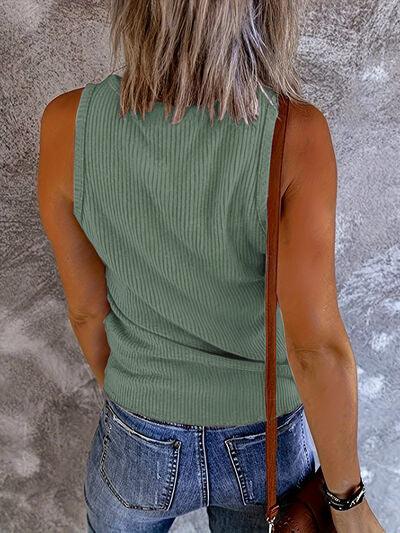 Ribbed V Neck Wide Strap Tank - Chic Yana's Fashion