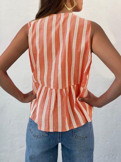 Tied Striped Round Neck Tank - Chic Yana's Fashion