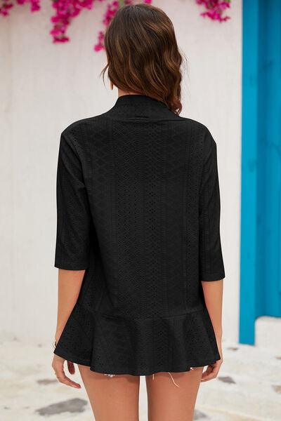 Eyelet Open Front Cardigan - Chic Yana's Fashion