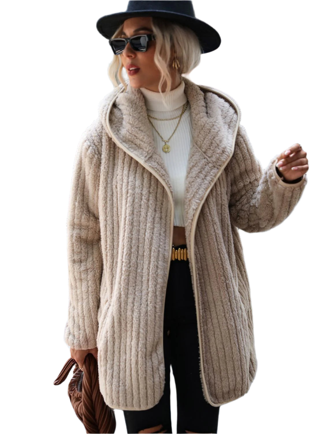 Open Front Ribbed Hooded Coat - Chic Yana’s Fashion