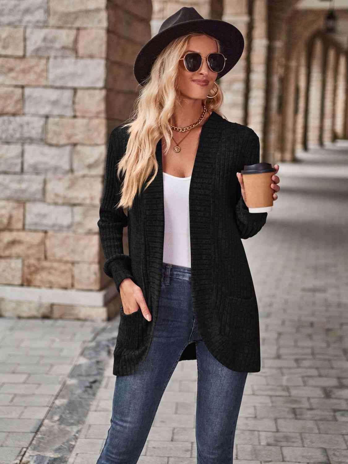 Open Front Cardigan With Pockets - Chic Yana's Fashion