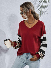 Leopard Striped Waffle Knit Top - Chic Yana's Fashion