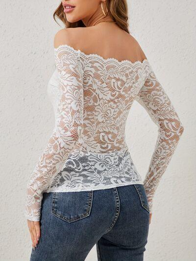 Off Shoulder Long Sleeve Lace Top - Chic Yana's Fashion