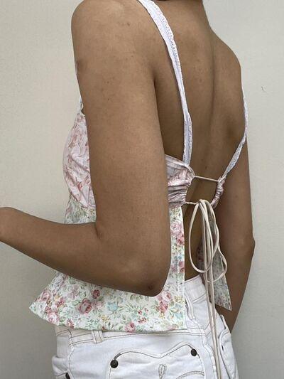 Lace Detail Floral Sweetheart Neck Cami - Chic Yana's Fashion