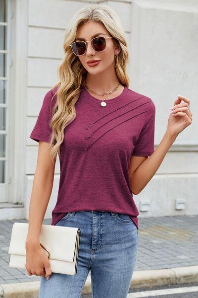 Round Neck Short Sleeve T Shirt 1 - Chic Yana's Fashion